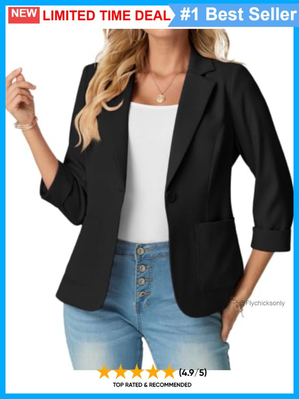 Slim Fit 3/4 Sleeve Blazer Business Casual Work Jacket
